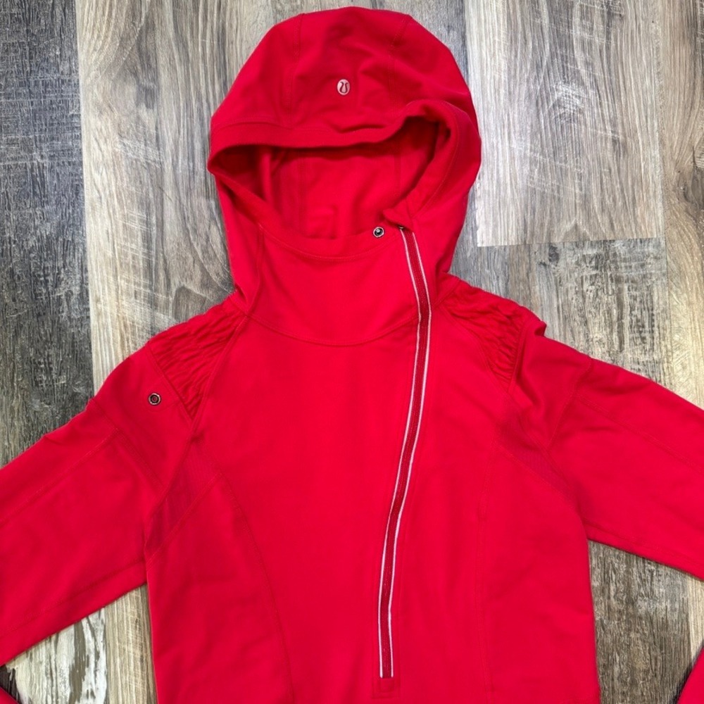 Lululemon Run For It Pullover Women 8 Currant Red Cross Train Pony Tail Hood - Picture 4 of 14
